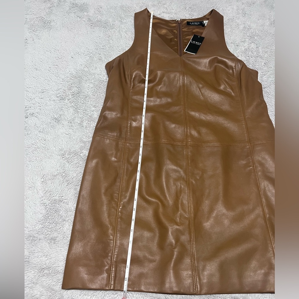 Lauren Ralph Lauren Brown Leather Shift Dress - Picture 7 of 10